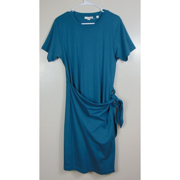 Vince Side-Tie Mini T-Shirt Dress Size Medium Teal Wrap Sarong Lagom Minimalist - Picture 4 of 8